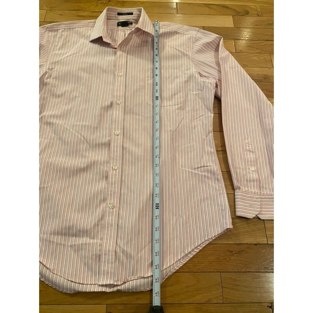 Lands End Mens Tailored Fit No Iron Striped Dress Shirt Pink White 16-35 - Picture 5 of 6